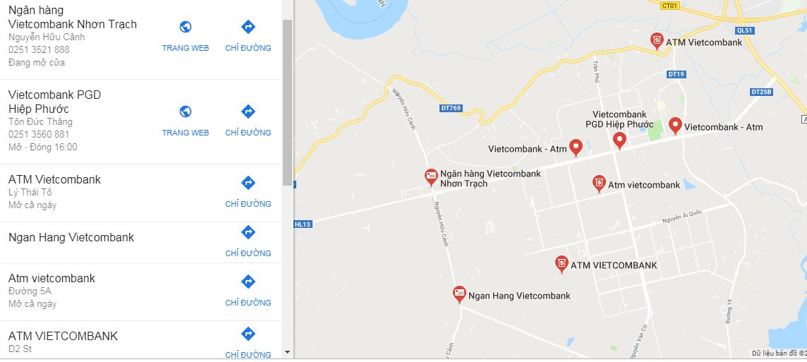 Danh sách ATM và phòng giao dịch Vietcombank Nhơn trạch cập nhật